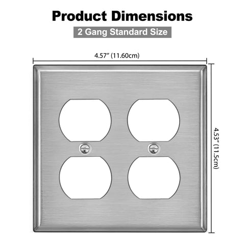 5 Pack 2 Gang Duplex Stainless Steel Wall Plate With Protective Film For Easy Removal, Standard Size, Built To Last