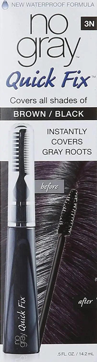 Zero Hassle Root Touch Up Wand That Snatches Stubborn Grays With A Slick Hair Mascara Formula In Rich Brown Black Blend 0.5 Oz package with brush applicator.