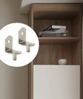 Heavy Duty 3/16 Inch Shelf Pins For Cabinets, Right Angle Metal Pegs in silver holding an adjustable shelf securely.