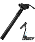 Adjustable Mountain Bike Suspension Seat Post Aluminum 300mm Length Fits 25.4mm 27.2mm 28.6mm 31.8mm 33.9mm for Most MTB Road BMX Electric Bikes Comfort Shock Absorption, shown in black with spring detail.