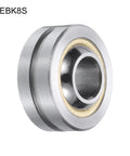 GEBK8S Spherical Plain Bearing 8mm X 22mm X 12mm Pre Lubricated Carbon Steel in detail view with bronze cage.