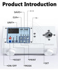 Product Introduction of Digital Torque Meter Tester for Precision Bottle Cap Torque, Adjustable 10 to 160 mm Diameter, Three Unit Modes, Peak and Trajectory Readouts, High Accuracy Torque Measurement Tool HP100, front view