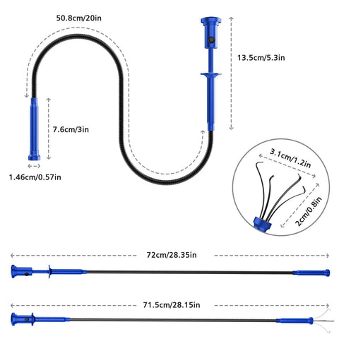 28 Inch Magnetic Four Claw Grabber Tool With Bendable Reacher And LED Light Battery, Flexible Long Pickup Helper For Litter, Home Sink And Drain Debris, Reaches Around Corners, Durable Blue