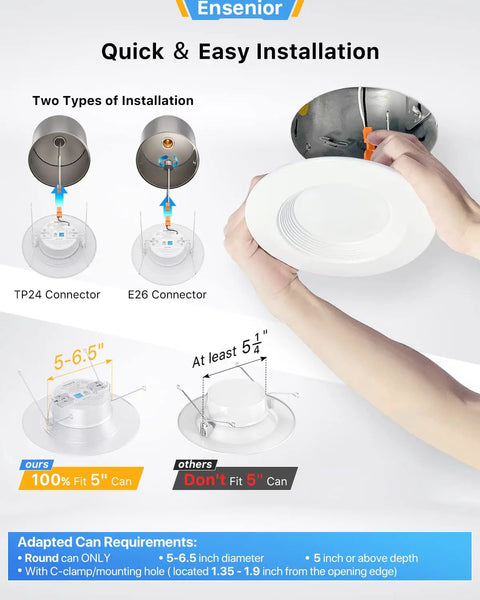 Installation guide for Five To Six Inch LED Recessed Can Lights 12 Pack With Heavy Duty Metal Baffle Trim Dimmable Damp Rated 12W
