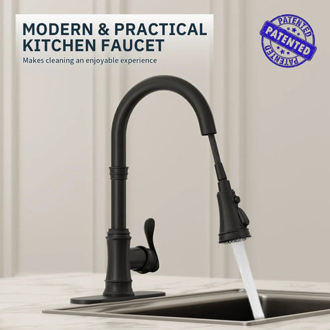 Solid Brass Kitchen Faucet With Pull Down Sprayer High Arc Single Handle Farmhouse Sink Faucet 3 Spray Modes installed