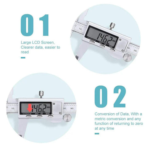 Stainless Steel Digital Caliper With Large LCD Screen, 6 Inch Vernier Caliper, Go-To Handy Tool For DIY And Home Use display
