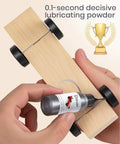 Graphite Powder For Pinewood Derby Cars Half Ounce Dry Lubricant for Axle and Wheel Use applicator shown on toy car axle
