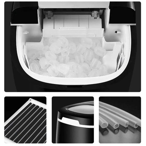 Solid Countertop Electric Ice Maker Game Changer That Cranks Out Chewy Bullet Cubes In Six Minutes With Easy Size Swaps Yields 25 Lbs Daily Smooth Operation Great For Patio Parties And Chill showing ice storage compartment filled with bullet ice cubes.