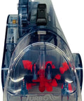Front view of Pro Heat Turbo Brush Attachment For Deep Carpet Cleaning And Upholstery, transparent housing, red bristles