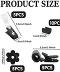All Season Garden Flag Stoppers And Clips Kit size details with 5 clips, 10 rubber ends, 5 stoppers, and dimensions shown