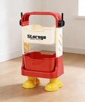 Grab And Go Utility Cart Featuring Detachable Swivel Wheels And Rock Solid Build Ideal For Moving Snacks Gear And Party Supplies Easy Roll Design Makes Hauling Your Stuff A Total Breeze in red and cream plastic with yellow feet.