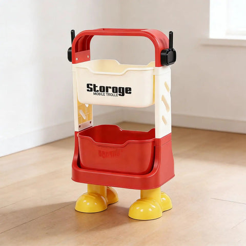Grab And Go Utility Cart Featuring Detachable Swivel Wheels And Rock Solid Build Ideal For Moving Snacks Gear And Party Supplies Easy Roll Design Makes Hauling Your Stuff A Total Breeze in red and cream plastic with yellow feet.