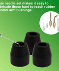 Pro Grade Grease Gun Needle Tips Set With Straight And Bent Nozzles Dispenser Fittings For Precision Lubrication shown near rubber bushings