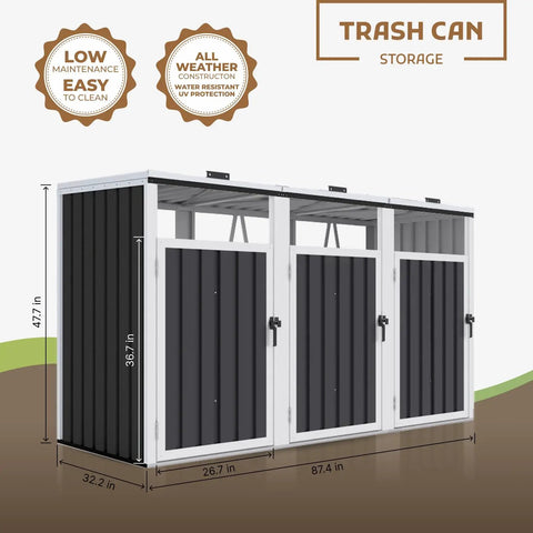 Durable Metal Trash Can Enclosure For Three 50 Gallon Bins Heavy Duty Outdoor Storage Shed With Weatherproof Construction