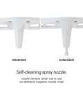 PureSpa Easy Non Electric Bidet Attachment With Self Cleaning Nozzles showing retracted and extended nozzle positions