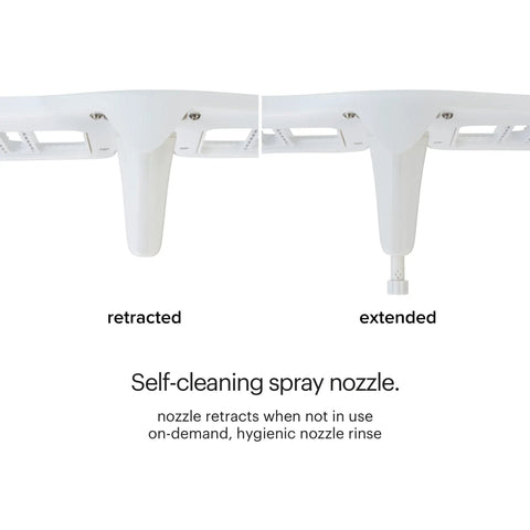 PureSpa Easy Non Electric Bidet Attachment With Self Cleaning Nozzles showing retracted and extended nozzle positions