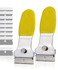 Two Pack Heavy Duty Razor Blade Scraper Tool Set With Ten Extra Blades For Glass Stove Tops No Scratch Safe Scraping Display