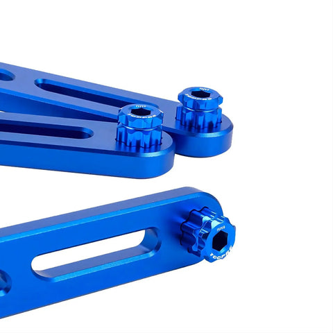 Close-up of Six In One Bicycle Bottom Bracket Tool For Hollowtech II And PF30 featuring blue CNC machined aluminum with notched ends