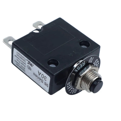 Top Shelf 30Amp 1 Pole Thermal Circuit Breaker With Push Reset Switch For 250V AC And 50V DC Industrial Panels, close-up view.