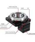 Heavy Duty Cnc Router Hollow Rotary Plate With Rock Solid Stability And Smooth 360 Degree Swivel Built Tough For Badass Machinists Running 4Th 5Th Axis Kits detailed image showing hollow routing hole, gear, and motor connector.