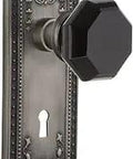 Meadows Plate With Keyhole Privacy Waldorf Black Door Knob Set In Antique Pewter For Bedroom Or Bathroom, Solid Forged Brass
