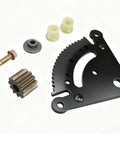 Lawn Mower Steering Sector Gear Kit Swap In With Sector Plate GX21924BLE And Pinion Gears GX20053 GX20054 GX21994 For LA100 LA102 LA115 LA125 LA130 LA135 D Series Tractors Replacement Assembly. Image shows sector plate, pinion gear, and bushings.