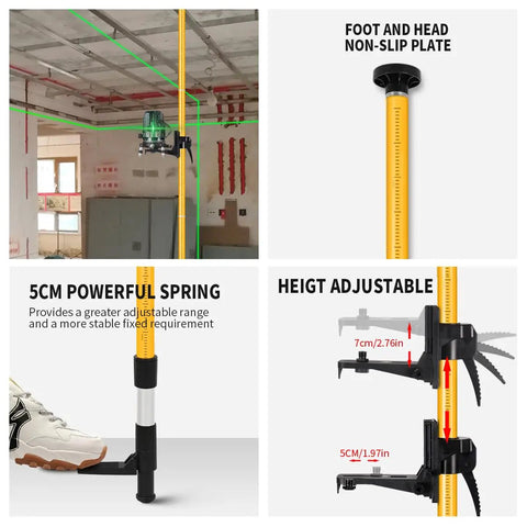 Beefy Telescoping Laser Level Pole With Tripod Stand 12 Ft Adjustable Height For Rotary And Line Lasers Universal Bracket With 1/4-Inch And 5/8-Inch Threaded Adapters Heavy-Duty Stability And Easy Setup