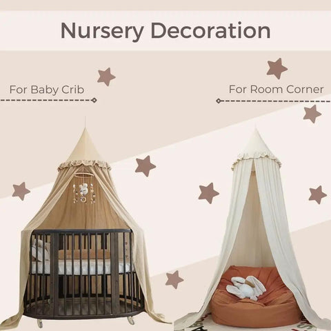 Kids Bed Canopy With Ruffles In Pastel Nougat over crib and reading nook, frilled cotton tent, nursery decoration