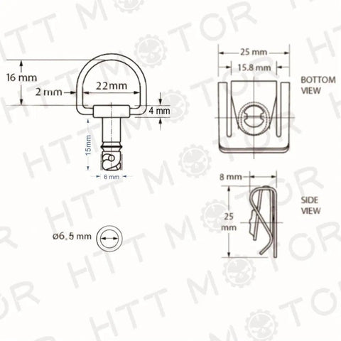 Diagram of 10 Pack Dzus Style Motorcycle Quick Release Fairing Fasteners One Quarter Turn With 15mm Pins Durable Aluminum