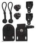 Upgrade Your Home With This Ultimate Universal Bungee Kit Featuring End Caps And Lanyard Cord Locks For Roller Shades Plus Wind Resistant Ball Lock Mechanism Perfect For Office or Deck Blinds To Keep Cords Neat And Secure. Black bungee blind cord kit with end caps, locks, and mounts for roller shades
