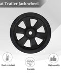 Front view of an 8-inch black trailer jack caster wheel with six spokes.