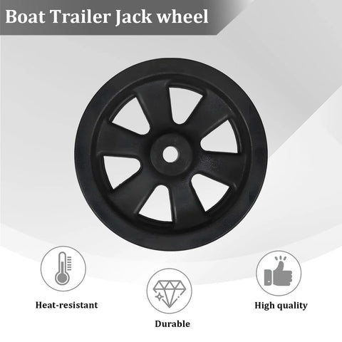 Front view of an 8-inch black trailer jack caster wheel with six spokes.