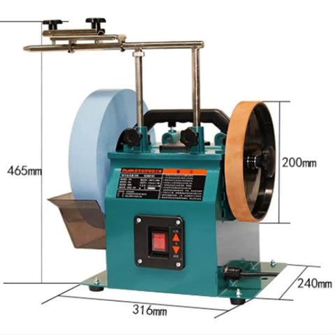 Electric Knife Sharpener Wet Stone Grinder Two Direction Multi Purpose Bench Tool with ergonomic handle and water cooling features.