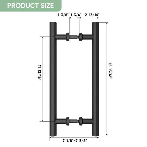 Dimensions of Matte Black Stainless Steel Barn Door Handles 16 Inch Heavy Duty Door Pull Set for Sliding Barn Doors and Pocket Doors.