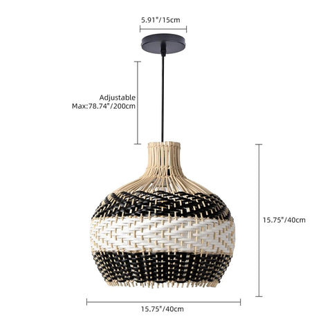 Rattan Pendant Light For Kitchen Island Handwoven Lampshade Hanging Light Fixture, Eco Friendly Wicker Chandelier, 15.74 Inch
