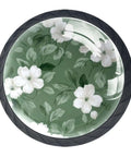 Close-up of 4 Pack Sage Green Floral Cabinet Knobs With Crystal Glass Drawer Pulls For Dresser Cupboard Kitchen Closet Hardware.