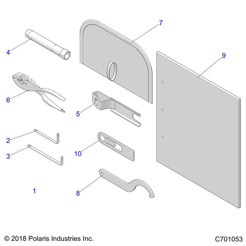 Diagram of Ranger Model Accessory Tool Kit OEM 2877351 For UTVs And ATVs, showing various tools and components for maintenance