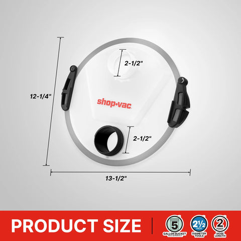 Dust Collector For 5 Gallon Buckets With 2.5 Inch Hose, Elbow Fittings And Metal Filter Included, top view dimensions