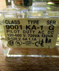 Top Shelf Control Circuit Contact Block For Industrial Panels Built Like A Tank Rock Solid 9001KA1G label details and specifications.