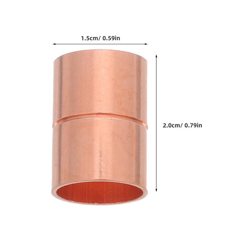 Premium Copper Coupling Fittings 0.59 Inch Straight Pipe Connectors with precise dimensions for HVAC and industrial use.
