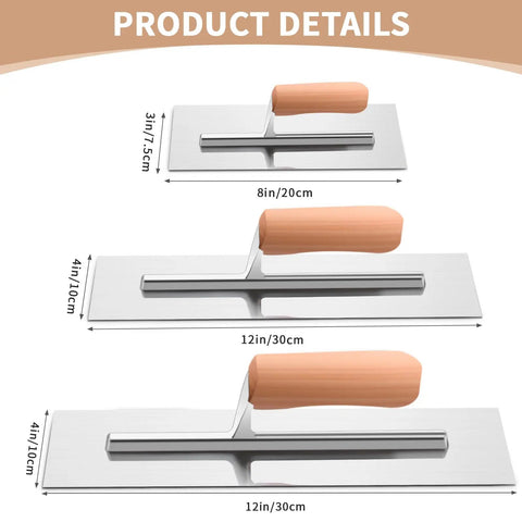 3 Piece Drywall Trowel Set Pro Grade Stainless Steel Masonry Finishing Trowels With 14x4 12x4 8x3 Inch Blades Lightweight Wooden Handle