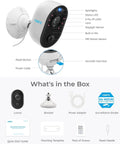 1080p Outdoor Security Camera System 2 Pack With WiFi Plug In Color Night Vision And Built In Spotlight box contents