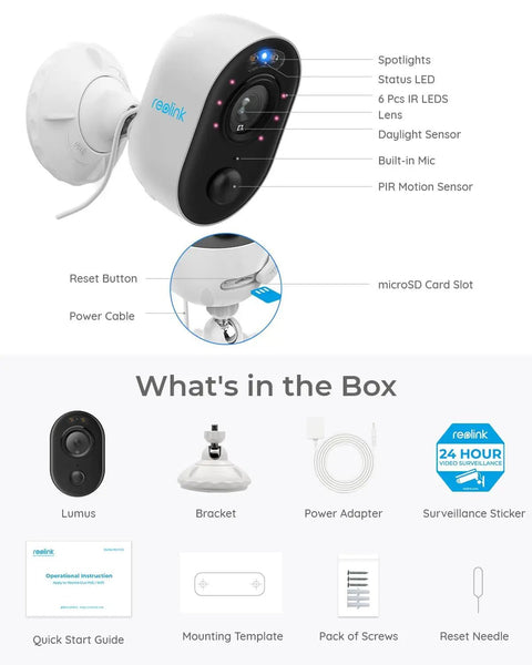 1080p Outdoor Security Camera System 2 Pack With WiFi Plug In Color Night Vision And Built In Spotlight box contents