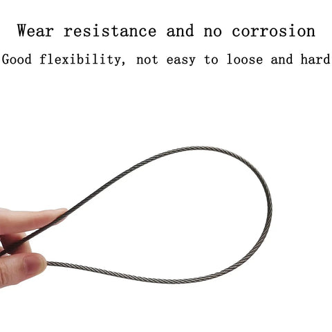 Hand holding 120 Ft One Eighth Inch T316 Stainless Steel Aircraft Wire Rope Cable for DIY Railing and Decking, Seven by Seven Construction