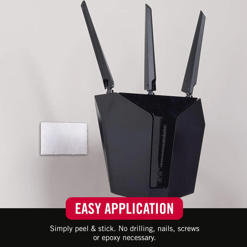 Heavy Duty Hook And Loop Tape Tough As Nails Solid Grip Hold Fast On Surfaces Zero Drill Hassle Easy Hang Design For Walls Painted Drywall Plastic Metal White Four By Two Inch Multi Pack applied to mount a wireless router.