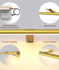 Wireless Picture Light For Artwork With Remote And Rechargeable Battery, Full Metal Body, 300 Lumen Brightness, Gold Finish