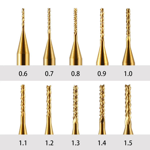 End Mill Sets 10-Piece Titanium Coated 1/8 Inch Shank Micro Engraving Bits CNC Router Bits For Rotary Tools High Precision