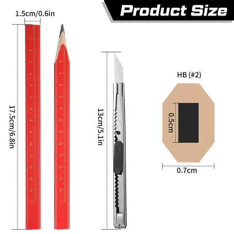 10 Piece Carpenter Pencil Set With 7 Inch Flat Octagonal Black Pencils Heavy Duty Woodworking Tools Size Guide