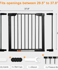Extra Wide Walk Through Pet Gate 29.5 To 37.8 Inch Auto Close Safety Gate For Dogs And Home With accessories displayed