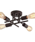 4-Light Black Semi Flush Mount Ceiling Light Fixture With Dope Industrial Farmhouse Metal Design, Mid Century Modern Style